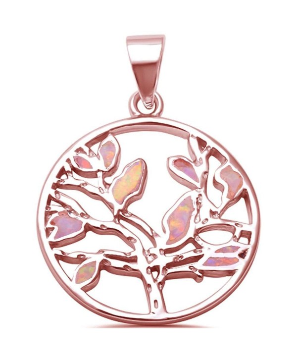 Sterling Silver Trendy! Tree of Life Opal Pendant THREE COLORS - Lab Created Pink Opal-Rose Gold Plated - CT17WXD4QAU