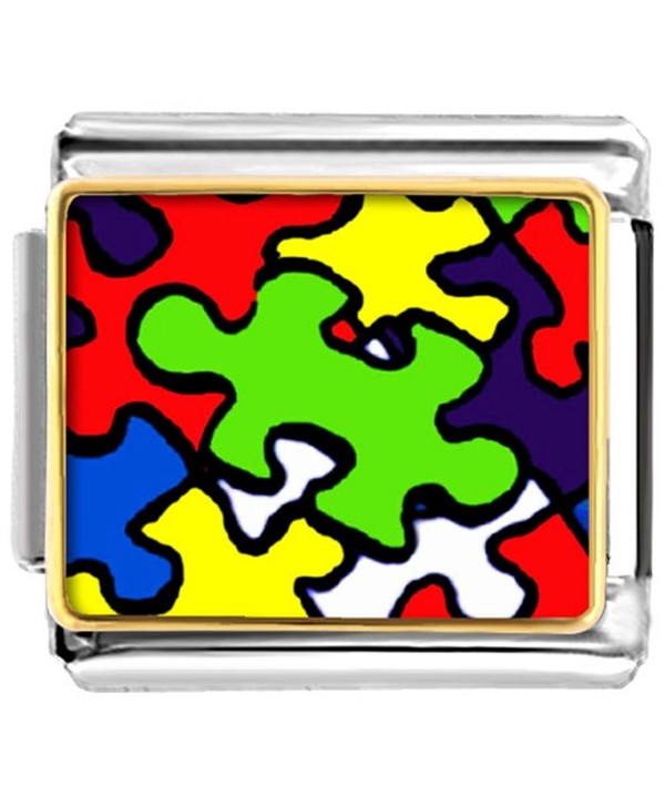 LuckyJewelry Autism Puzzle Awareness Nomination Etched Italian Charm Sale Cheap fit Bracelet Link - C012H2P9OKT