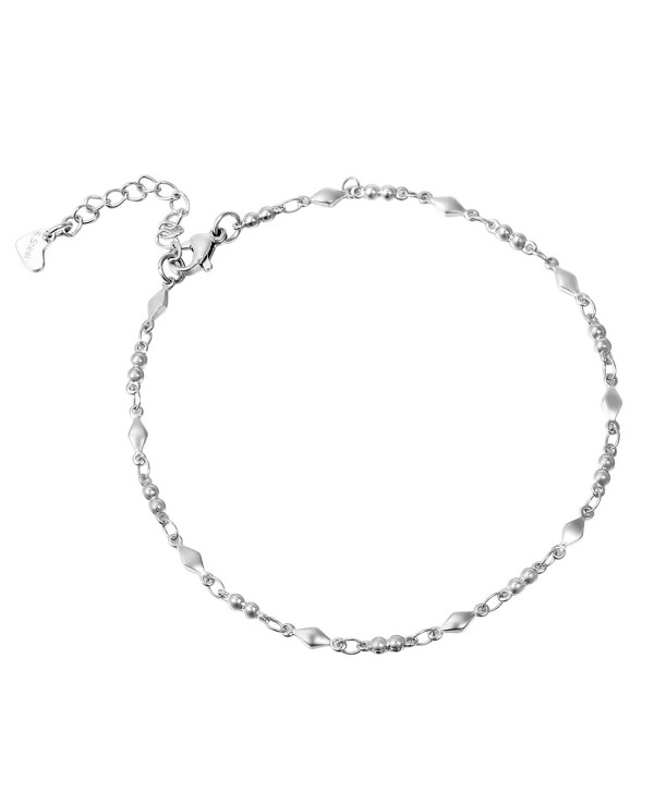 HooAMI Stainless Steel Silver Bead Link Chain Anklet Adjustable 24cm+4cm - CM12MXL3AQU