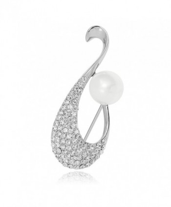 Fashion Pearl Jewelry Clear Crystal Simulated Pearl Luxury Art Deco Bridal Brooch Pin - Silver-tone - CJ11ZCJA1JZ