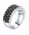 Mother's Day Gift Women's Sterling Silver .925 Ring Band Featuring 43 Black Cubic Zirconia Stones- Rhodium Plated - C912N15OOOE