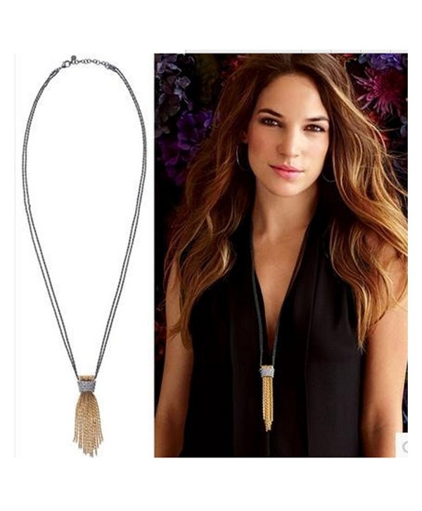 Long Necklaces Pendant Tassel Classy Crystal Gold Tone Charming Classic Necklace - CK12JPATRRN