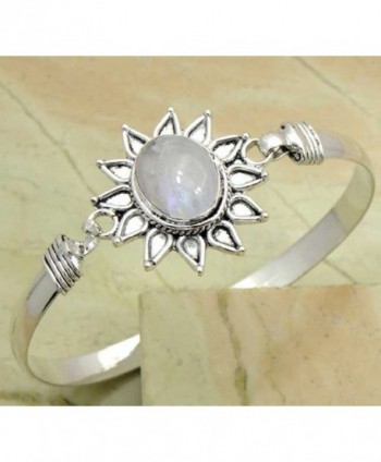 9.00Ctw Genuine Gemstone 925 Sterling Silver Overlay Handmade Fashion Cuff Bangle Jewelry - Rainbow Moonstone - C9127FZ07Y3