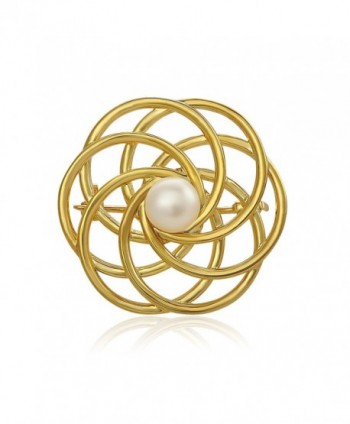 Gold over Silver- Cultured Freshwater Pearl Evening Circle Brooch - CZ11W4OKPQV