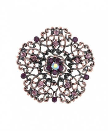 Alilang Copper Tone Purple Rhinestones Daisy Floral Princess Shield Crest Brooch Pin - CA114V75WPD