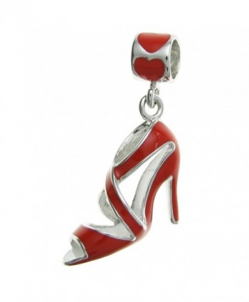 925 Sterling Silver Love High Heel Shoe Red Enamel Dangle Bead For European Charm Bracelet - CF11ZV1C4KT
