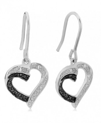 Sterling Silver Black And White Diamond Accent Heart Dangle Earrings - CL11ZGC4951