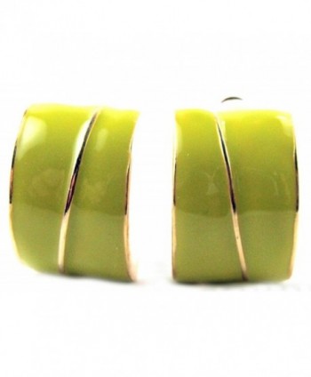 Lime Green Enamel with Gold Accent Half Hoop Clip On Earrings - CF11S2APQCX