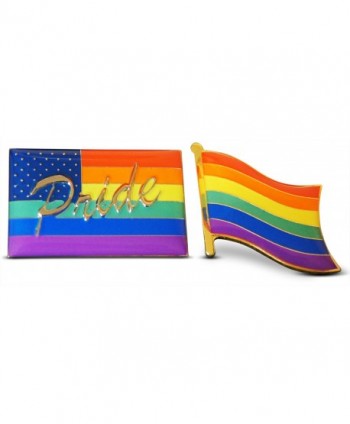 2-Piece Gay Pride American & Waving LGBT Flag Lapel or Hat Pin and Tie Tack Set with Clutch Back by Novel Merk - CL182DQHUY4