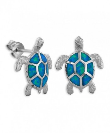 Sterling Silver Synthetic Blue Opal Turtle Stud Earrings - CU1295WK13B