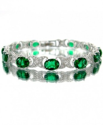 Emerald Color CZ Oval Silver Tone Bracelet BC438 - CR11EWF1U6J