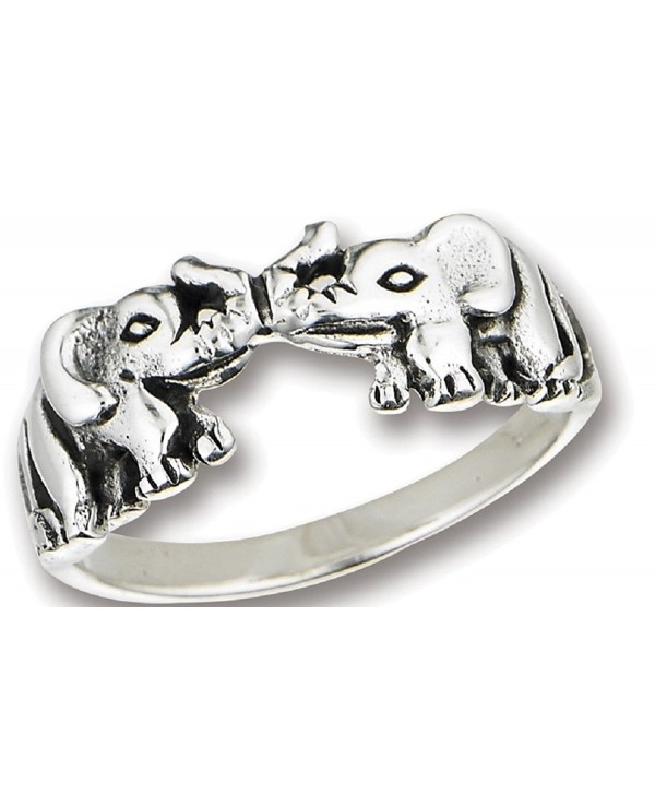 .925 Sterling Silver Two Elephant Trunks Up Good Luck Ring - CE126MAX0QN