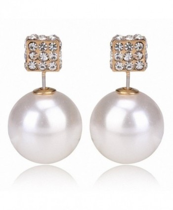 Fashion Womens Lady Earring Double Side Pearl Square Crystal Ear Studs Earrings - CM124LDA04D