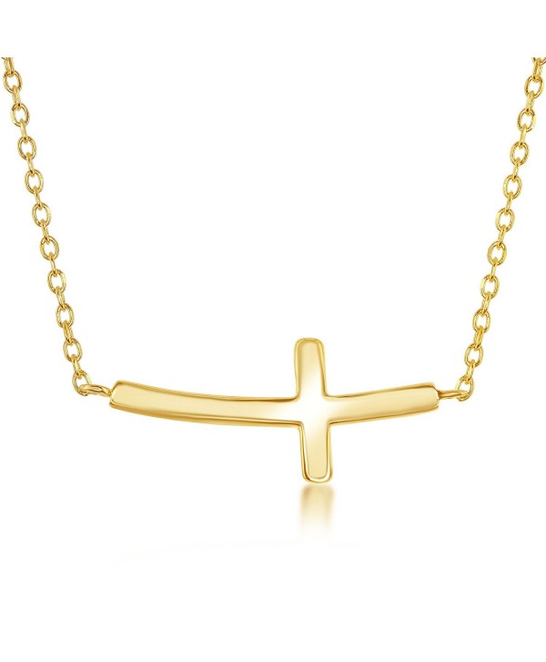 Sterling Silver Italian 16" + 2" Curved Cross Communion-Confirmation Necklace - Gold-Plated - C411G9LPMWH