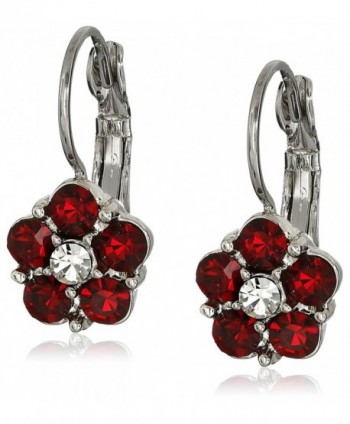 1928 Jewelry Crystal Flower Drop Earrings - Red/Silver - C711FQ51KM3