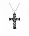 Stainless Antiqued Cremation Necklace Memorial - Rose in Cross - CP184XD876T