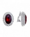 SELOVO Red Austrian Crystal Oval Clip on Stud Earrings Non Pierced Stone Silver Tone - C418236OGEU