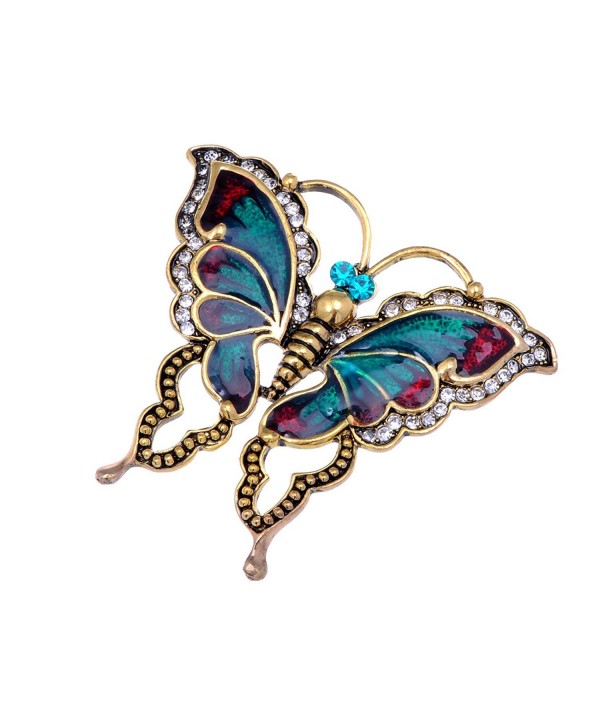 Alilang Womens Antique Golden Tone Turquoise Red Vintage Butterfly Brooch Pin - CS113T2K5QR