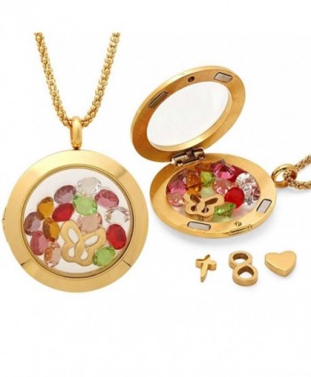 Stunning Crystals Charm Locket Pendant Necklace with Interchangeable Charms - CI11OGWRUUN