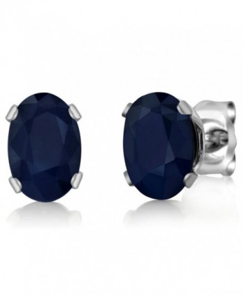 0.80 Ct Oval Blue Sapphire 925 Sterling Silver Stud Earrings 6X4mm - C412LWXUZ7D
