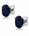 Sapphire Sterling Silver Earrings 6X4mm in Women's Stud Earrings