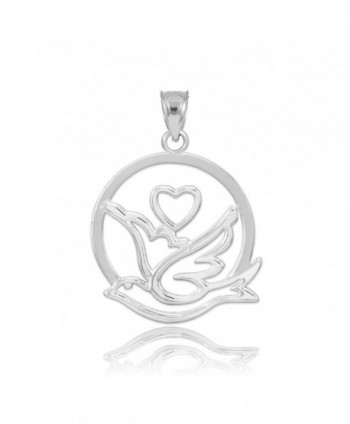 Solid 925 Sterling Silver Love Dove with Heart Charm Pendant - CY12I1ZUWUF