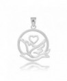 Solid 925 Sterling Silver Love Dove with Heart Charm Pendant - CY12I1ZUWUF