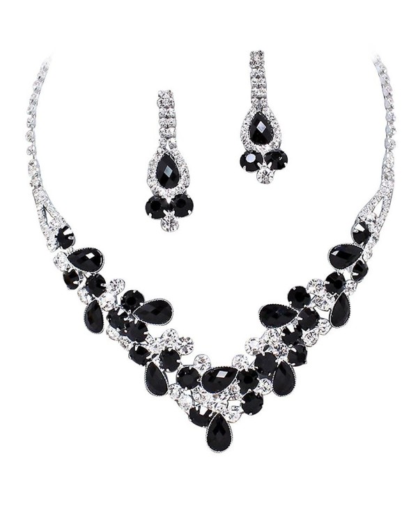 Elegant Black V-Shaped Garland Prom Bridesmaid Evening Necklace Set K1 - CA11P9HDOL3