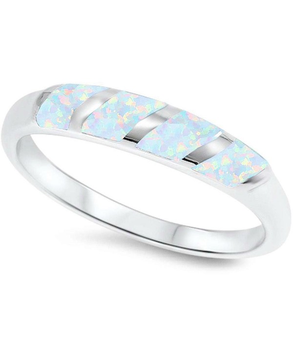 Sterling Silver Lab Created White Opal Modern Band Sizes 5-10 - CJ12NVITAVZ