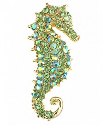 Alilang Aurora Borealis Crystal Rhinestone Seahorse Fashion Brooch Pin Pendant - Green - CC1138HLOZT