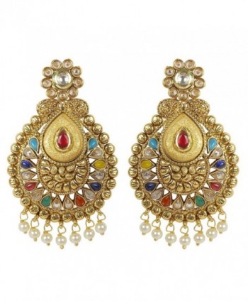 MUCHMORE Womens Fashion Style Multi Stone Polki Indian Earrings Bollywood Jewelry - CB12NZMDXSL
