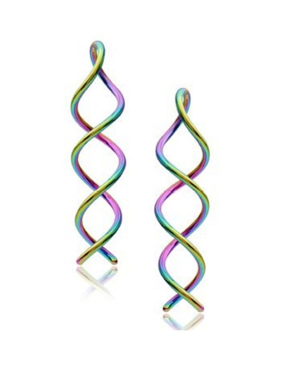 Rainbow Spiral Earrings Titanium Twist Swirl Drop Dangle Gauge - CE11O2B4INZ