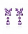 Rhodium Plated Cubic Zirconia Butterfly Teardrop Dangle Drop Earrings - Purple - CJ17YSXMAEM