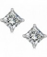 AllenCOCO Sterling silver Rhodium Plated Princess Cut Swarovski Simulated Diamond CZ Stud Earrings - CY12O4LB59T