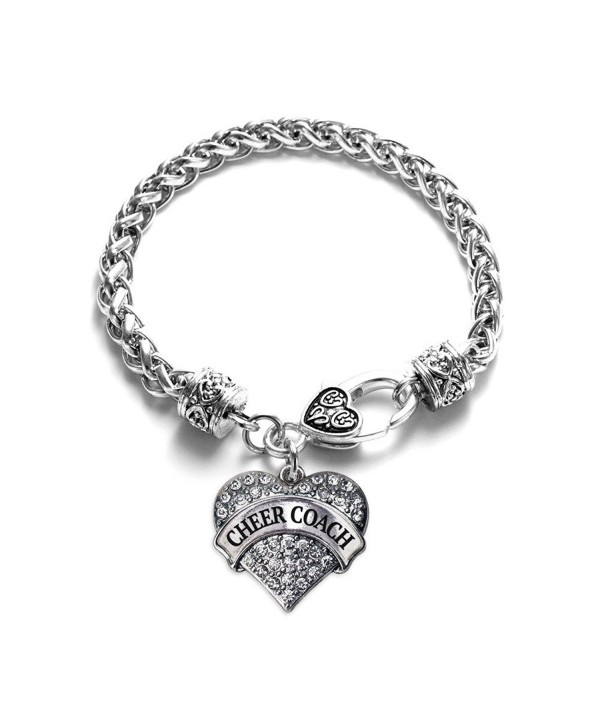 Cheer Coach Pave Heart Bracelet Silver Plated Lobster Clasp Clear Crystal Charm - CD123HZSAC5
