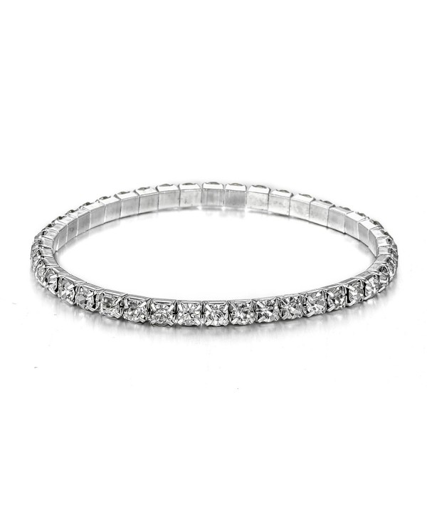 Bridal Rhinestone Bracelet Stretch Silver Tone - Ideal for Wedding- Prom- Party or Pageant - D:Size before:1-Row - CI12LP35089
