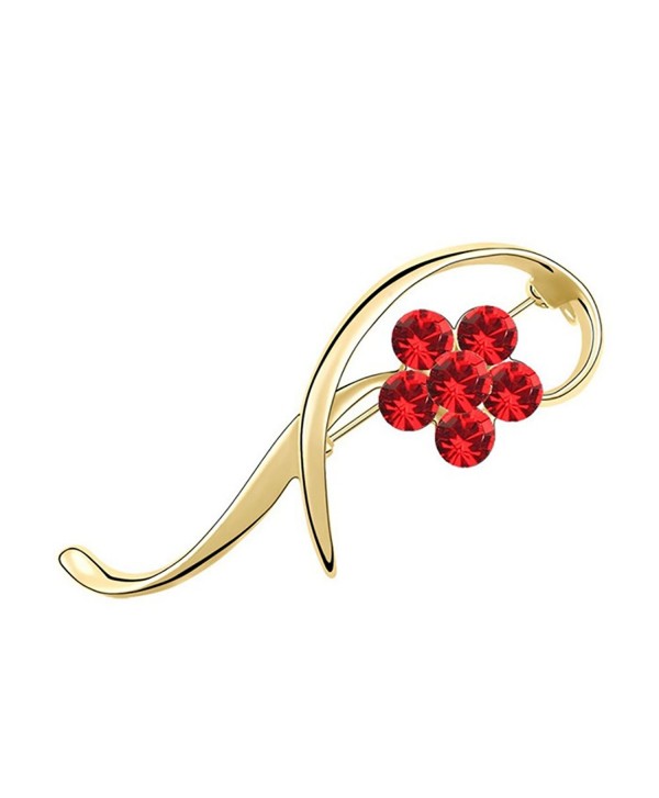 VEINTI+1 Delicate Plum Flower SWAROVSKI Elemental Crystal Women's Elegant Brooch Pin - Gold+Red - C4188OY6ZD8