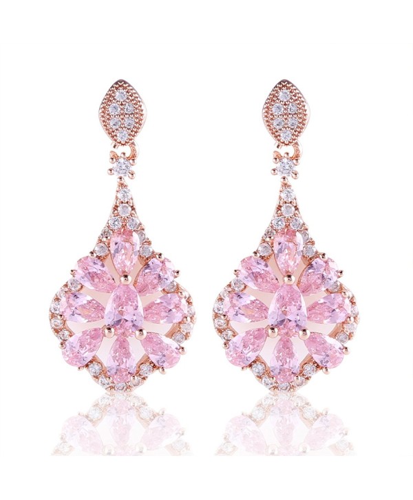 GULICX Rose Gold Tone Pink Crystal Flower Rhinesonte Absorbing Dangle Earrings - CK11YLAZEE3