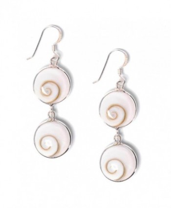 81stgeneration Women's .925 Sterling Silver Double Drop White Shiva Eye Spiral Shell Dangle Earrings - CY110HH6LLZ