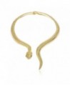 Goldtone Snake with Black Eyes Curved Bar Design Adjustable Neck Collar Choker Necklace (B-2935) - CA11R6B3M3Z