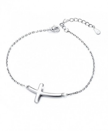 ATHENAA S925 Sterling Silver Concise Sideways Cross Pendant Necklace and Bracelet - C3182LK5328
