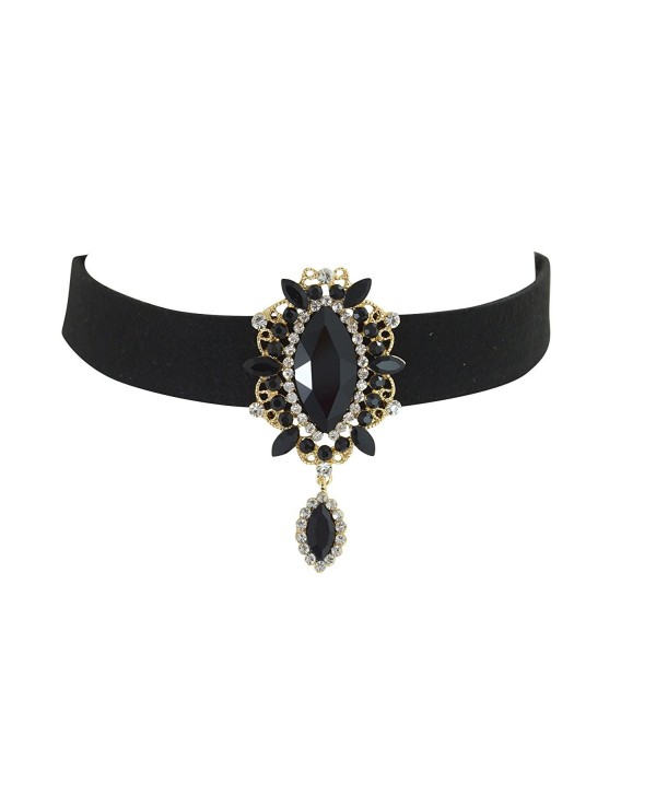 Victorian Gothic black velvet with Crystal Pendant choker necklace - Black - CT12O53JOPY