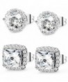 Jstyle Jewelry Earrings Zirconia Piercing - A: 2 Pairs(Square+Round) - CX184X8XCM3