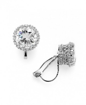 Mariell Crown Setting Clip-On Cubic Zirconia Stud Earrings - Regal Platinum Plated 2 Ct. Round Solitaire - C012J5BECXR