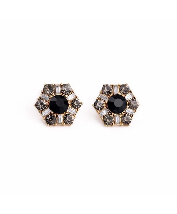 T-Doreen Rhinestone Stud Earrings Black Crystal Ear Studs For Women Golden - C81803YAY6M