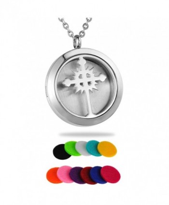 HooAMI Aromatherapy Essential Oil Diffuser Necklace - Stainless Steel Cross Round Locket Pendant - CY12IHNVX5T