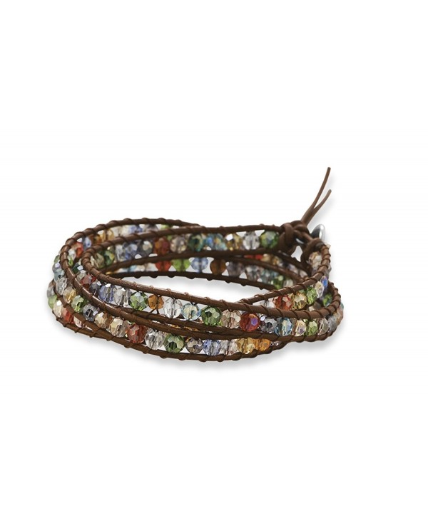 Crystal and Leather Wrap Bracelet Adjustable Size Multicolored Crystals - CJ110F8NN3F