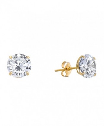 14k Yellow Gold Solitaire Round Cubic Zirconia CZ Stud Earrings with Gold butterfly Pushbacks - CA12GJBBCHP