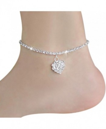 Fullkang Womens Crystal Heart Chain Ankle Bracelet Barefoot Sandal Beach Foot Jewelry - C0120G2YCDJ