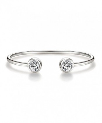 Rose Gold Silver Tone Cuff Bangle Bracelet Zirconia Crystal Stone Jewelry for Women - Silver - C41847ILQ56